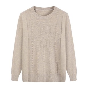 Source Factory Bottoming Stretch Shirt Middle-Aged and Elderly Women's Autumn and Winter New Pure Color Round Neck Knitwear Mother's Knitwear