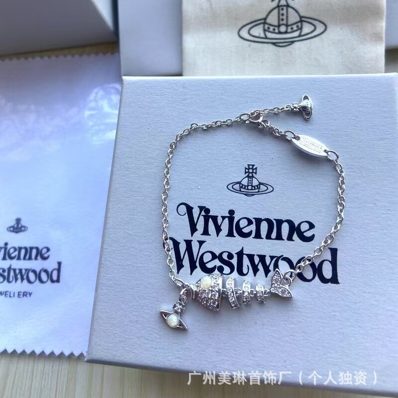 High version of the Queen Mother's Fish Bone Saturn Bracelet Full Diamond Smart Small Fish Bone Opal Stone Niche Factory Wholesale