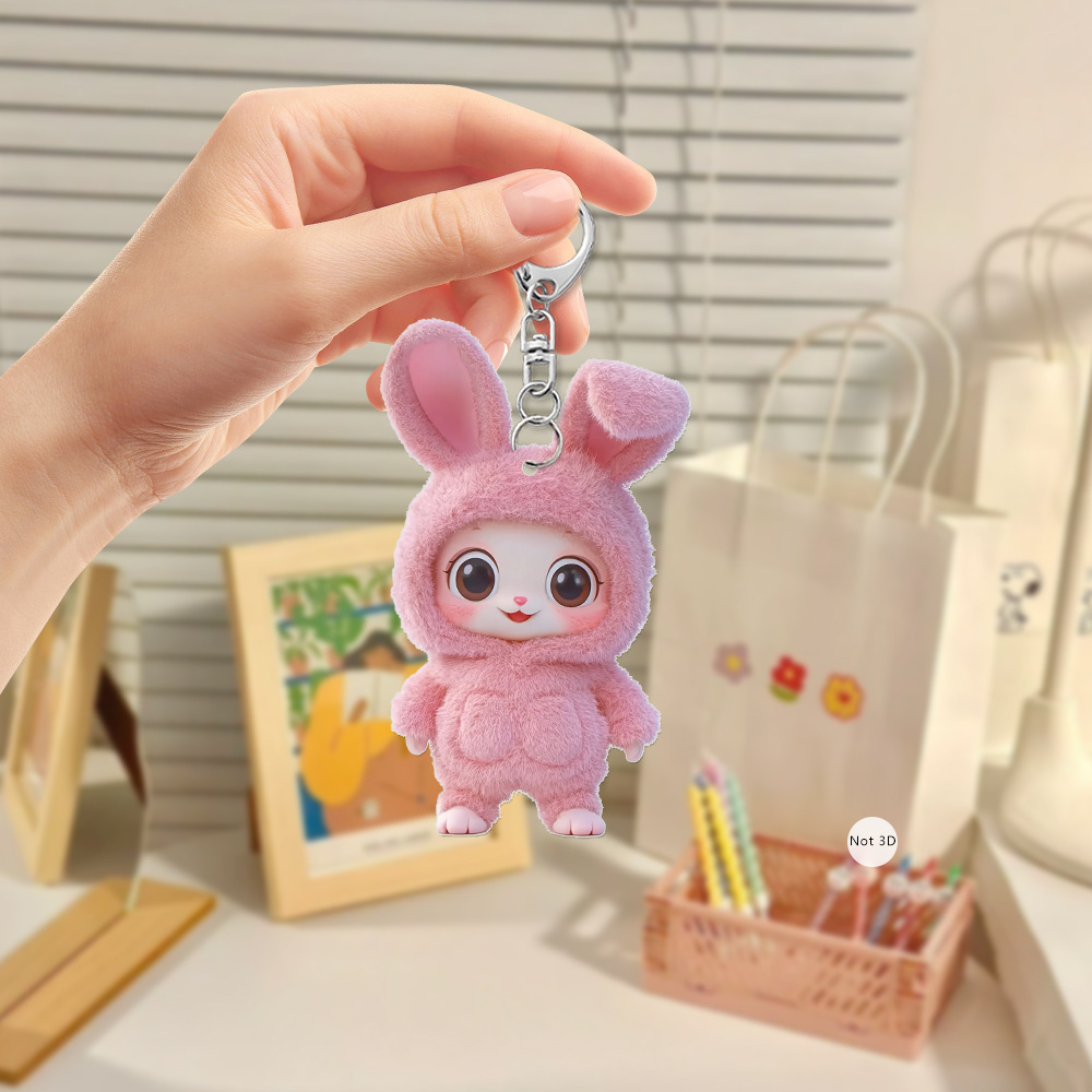 Colgante transfronterizo Día de San Valentín dibujos animados adorable conejo 2D plano mochila acrílico coche pequeño colgante muñeca colgante