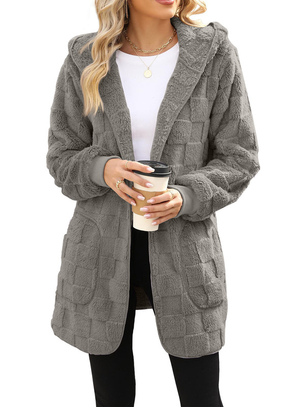 ぬいぐるみ家服欧米アマゾンクロスボーダー女装秋冬格子パイルカーディガン毛羽立ちカジュアルコート女性|undefined