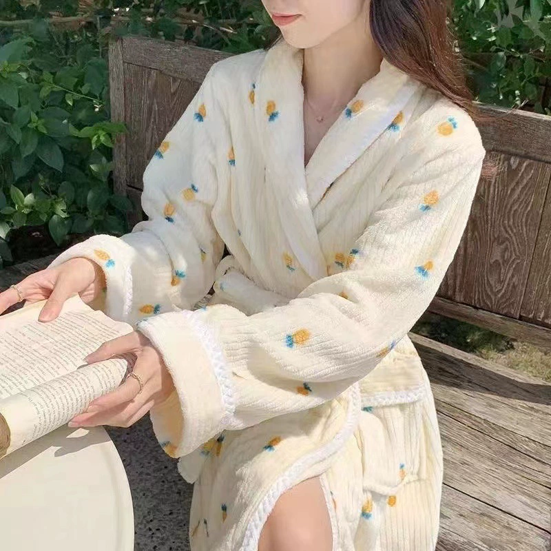 Демисезонный коралловый пижамный костюм, бархатный милый длинный bathrobe