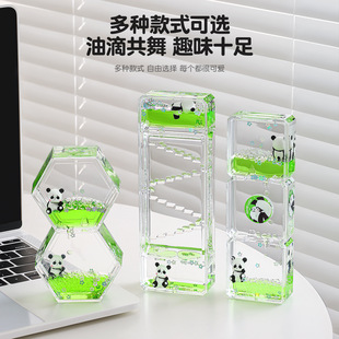 Transparent Acrylic Panda Oil Drop Hourglass Liquid Quicksand Bottle Kidsren's Birthday Gift Office Desk Decoration Ornaments