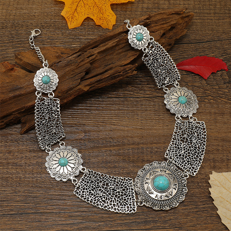 Travel Occasion Retro Ethnic Style Flower Alloy Plating Inlay Turquoise Women's Necklace