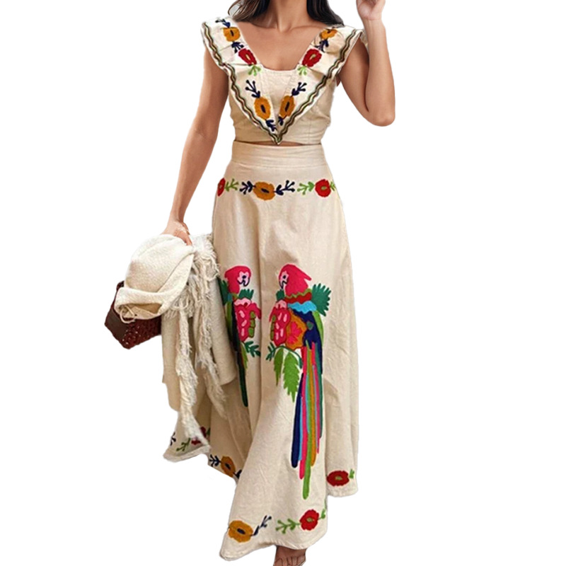 2026 New Spring Women's Clothing European American Cross-Border Fashion Ins Printed Ruffle Top And Skirt Set_ecoleips.com