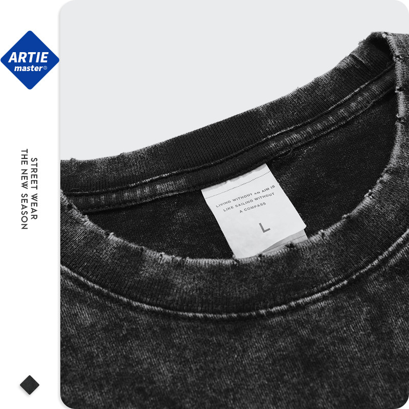 ARTIE ropa de Hombre | dibujos animados de la calle europea y americana Retro lavado hombres de moda de manga corta lavado pesado camiseta de los hombres viejos