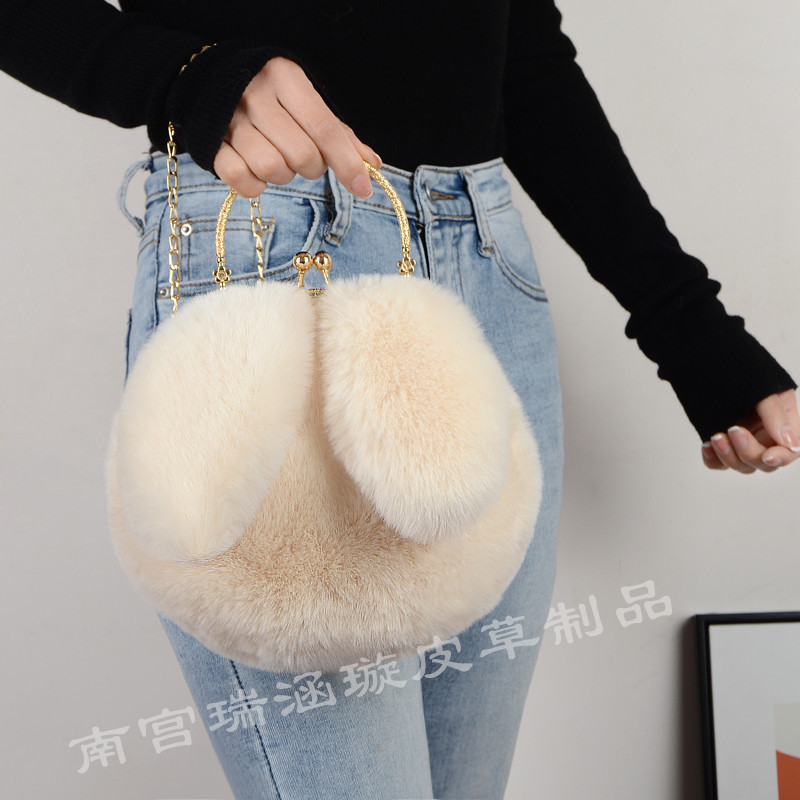 Cross-Border Supply of Imitation Rabbit Fur Buckle Bag, Women's Portable Plush Bag, Fashionable and Simple Rabbit Ear Bag, Fur Bag Cross-Border Supply of Imitation Rabbit Fur Buckle Bag, Women's Portable Plush Bag, Fashionable and Simple Rabbit Ear Bag, Fur Bag