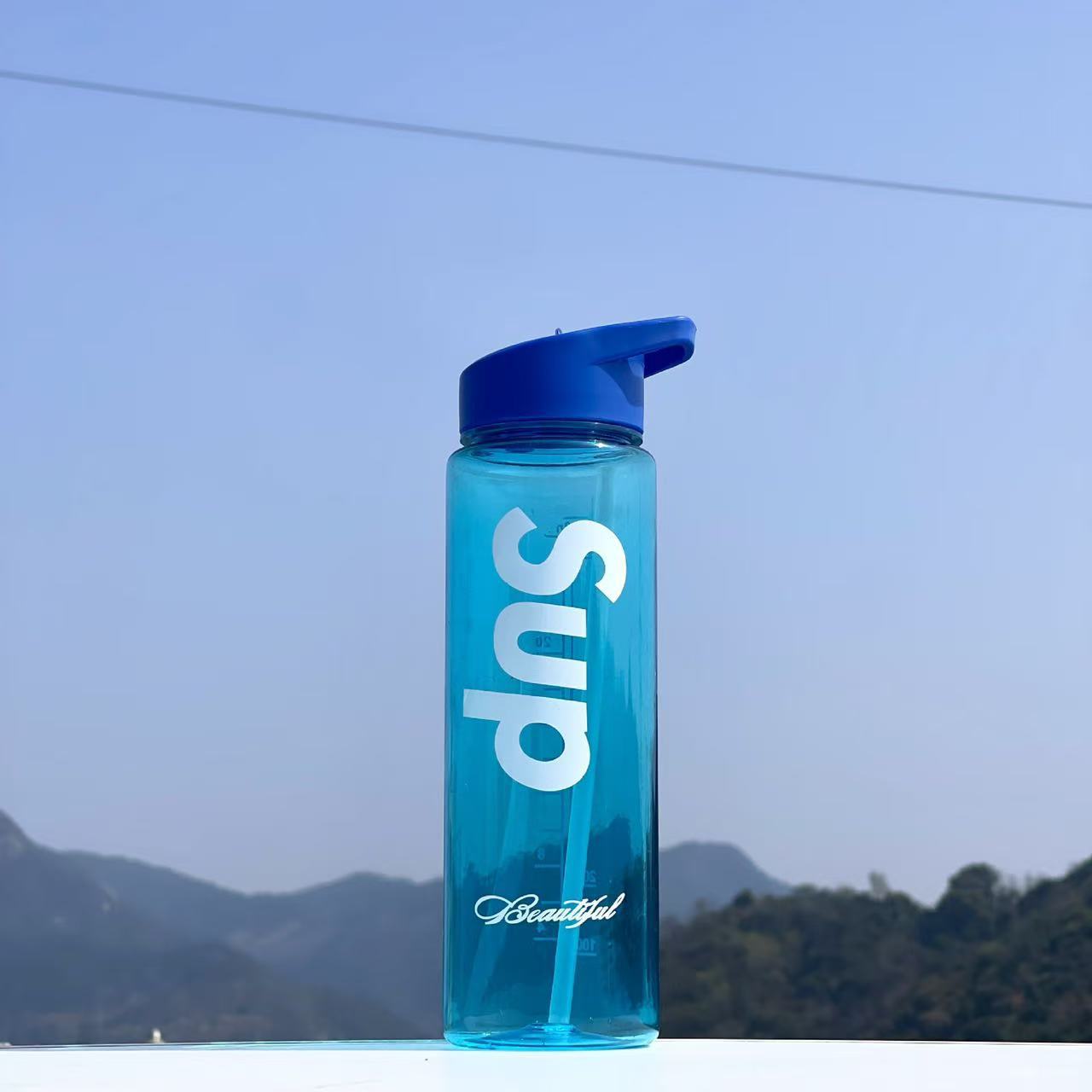 Transparente transfronteriza de alto valor de la cara cubierta de resbalaje taza de agua de paja de gran capacidad portátil encantador anti-caída taza espacial