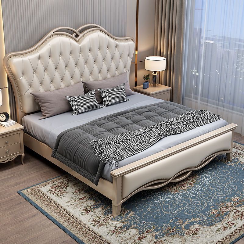 Cama simple de madera maciza estilo europeo americano de lujo ligero cama doble moderna 1.8m oro de champagne de lujo cama de 1.5m cama de matrimonio