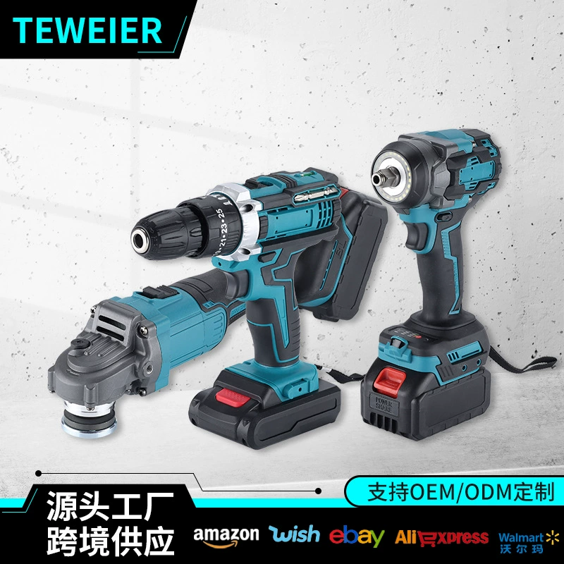 Трансграничный многофункциональный электрический инструмент набор из трех частей высокой мощности литиевая электрическая угловая шлифовальная машина Ручная дрель большой торсионный электрический гаечный ключ