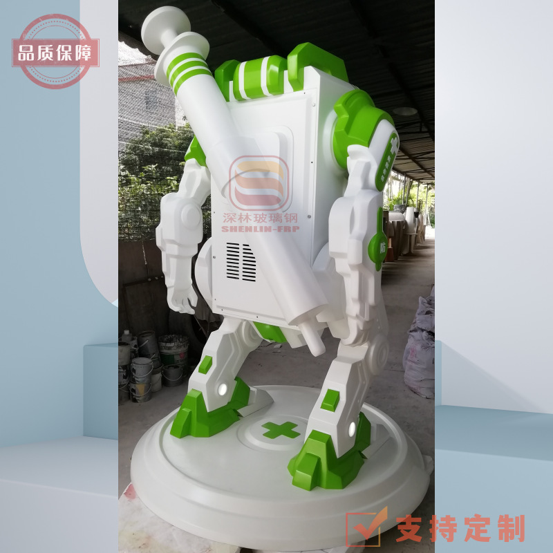 Gran robot de escultura de fibra de vidrio tallado redondo de dibujos animados drenaje creativo decoración elefante exterior