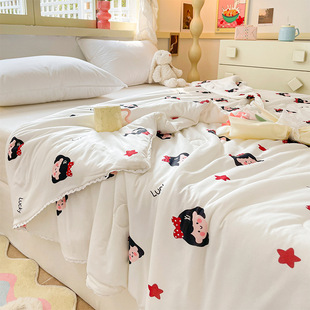 Class a Soft Waxy Knitted Cotton Summer Cool Quilt Cute Cartoon Summer Thin Quilt Ins Summer Air Conditioning Quilt Core Machine Washable