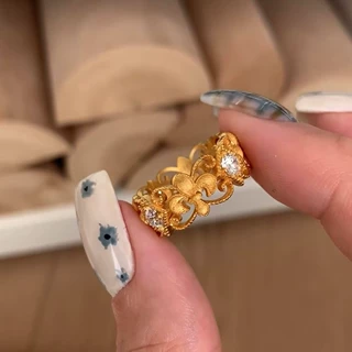 纯银S925意大利中古拉丝轻奢珠拉丝工艺鸢尾花拉丝戒指