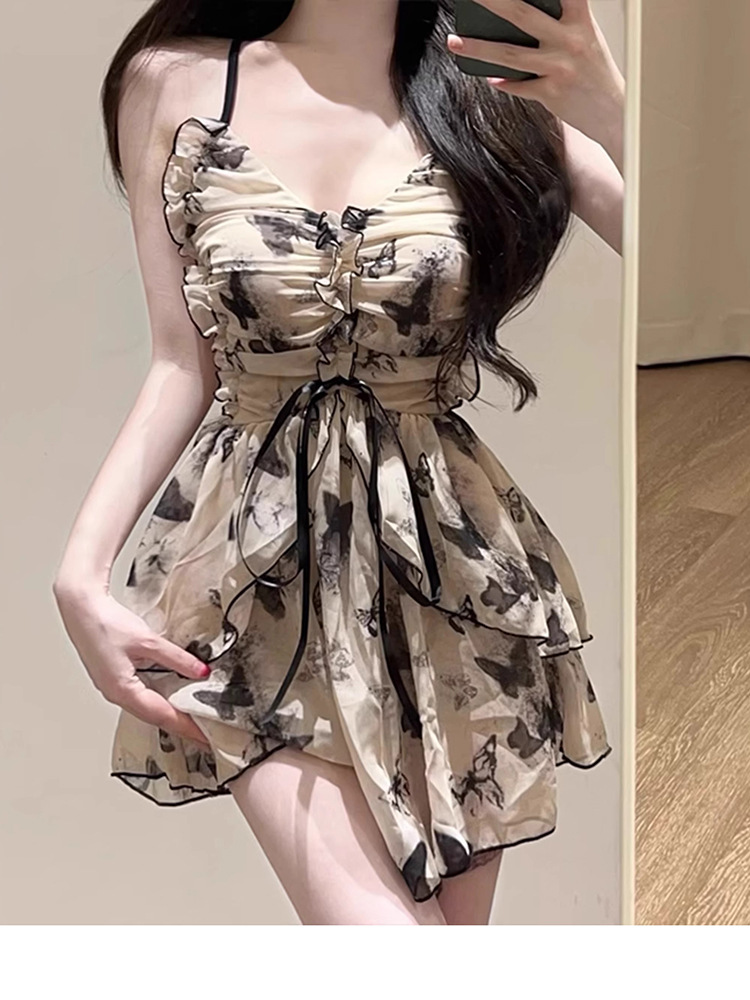 New Women's Retro Conservative Swimsuit Covers Tummy Slimming One Piece Backless Beach Skirt Style Flat Shoulder For Hot Springs_ecoleips.com