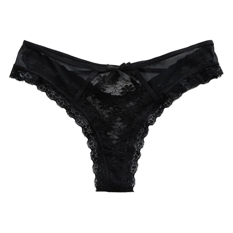 European and American sexy underwear women's hollow lace low waist briefs women's solid color double bow female thong lace