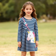 女童春季款长袖连衣裙独角兽花边绣花公主裙欧美女童装中小童裙子