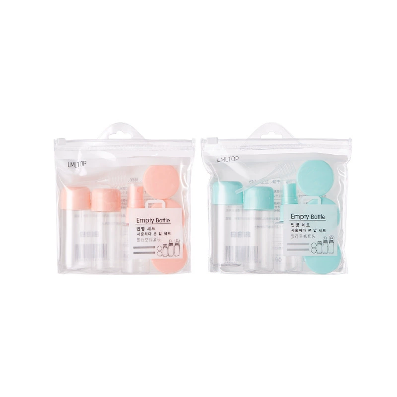 Travel Bottle Set Lameila, 8-Piece Empty Toiletry Kit with Sprayer & Cream Jar, 45/35/10 ml