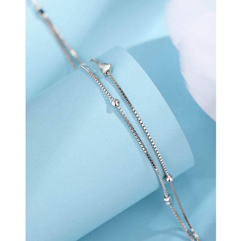 Corea del Sur personalidad simple verano pie joyería s925 plata esterlina simple doble en forma de corazón playa del grano tobillera Mujer al por mayor