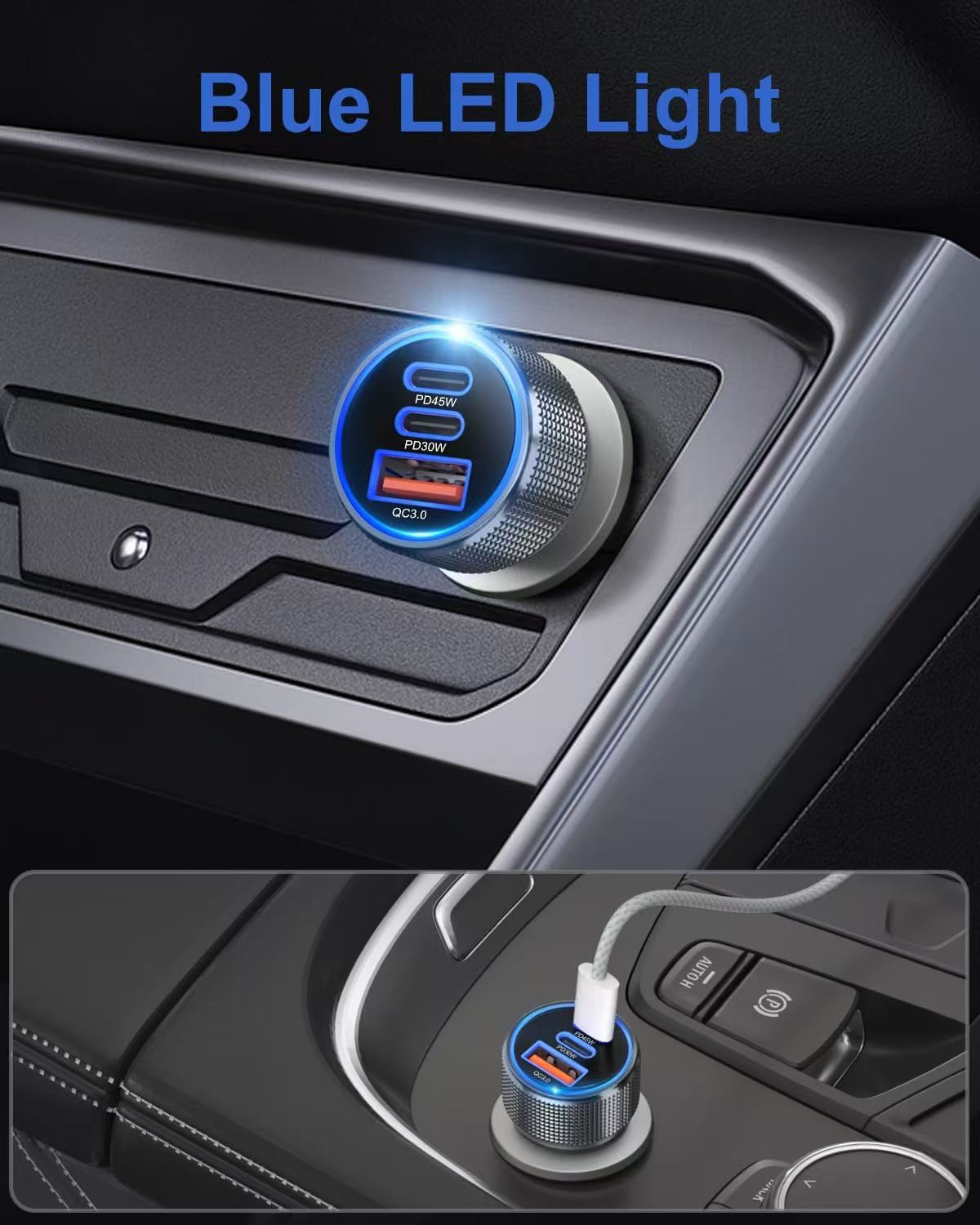 Cross-Border Popular Aluminum Alloy Car Charger A+C Super Fast Charging Qc3.0 Suitable for Apple Phones