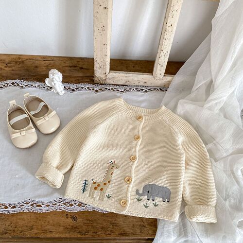 ins2025 autumn clothes for infants, children, boys and girls, cute embroidery round neck cotton yarn sweater knitted cardigan coat