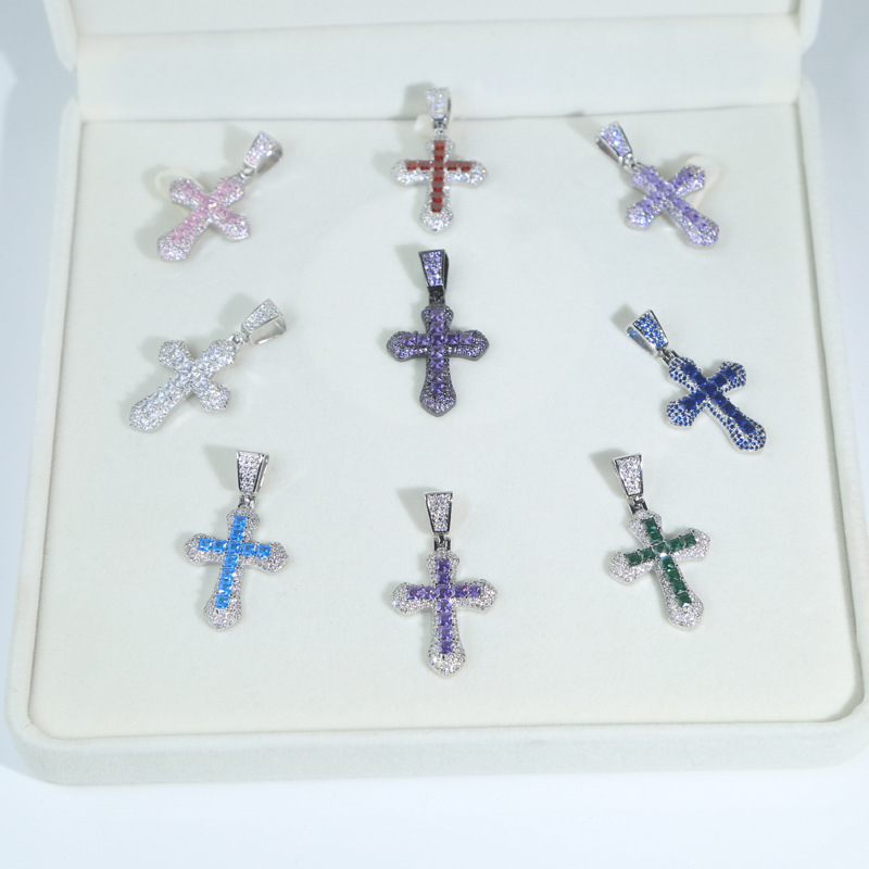 63g Weight Zircon Inlay Material Pendant Necklace Classification Hip-hop Punk Cross Copper Inlay Zircon Men's Pendant Necklace