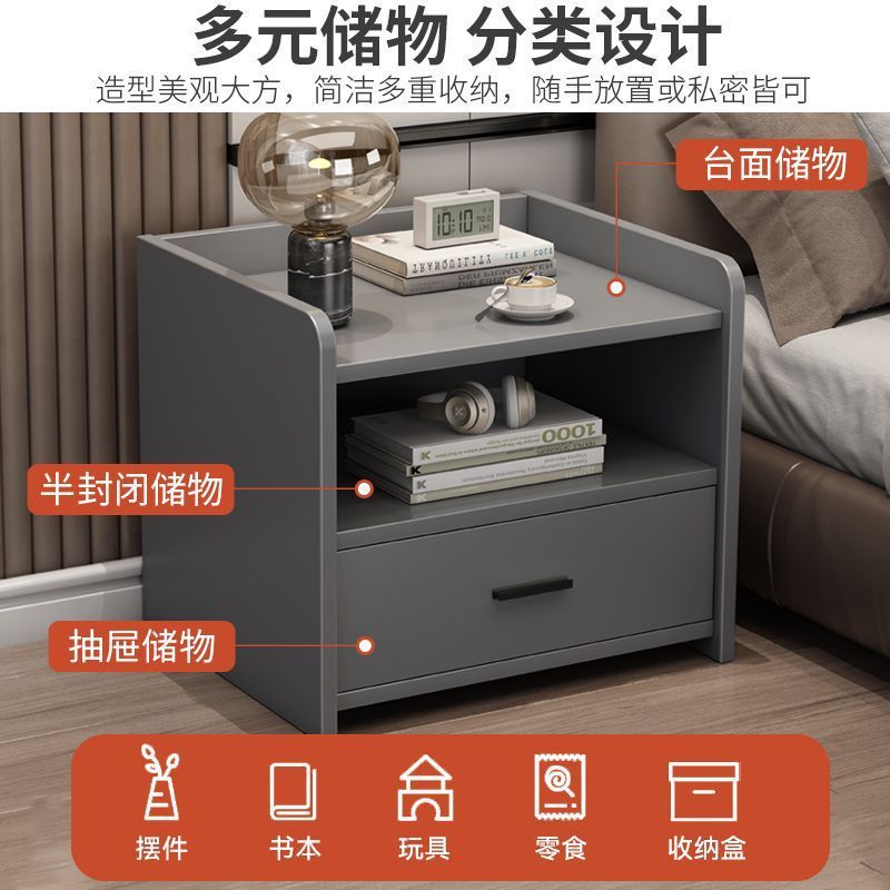 床头柜轻奢简约现代床边置物架意式储物柜小型ins风卧室收纳柜子|undefined