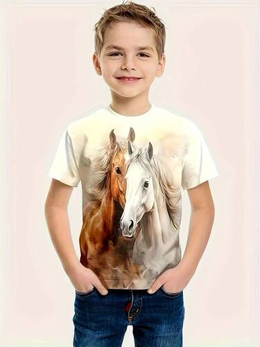 Bestselling Ma Series 3D Digital Boys' Short-Sleeve T-Shirt for Summer Sports, Round Neck Top