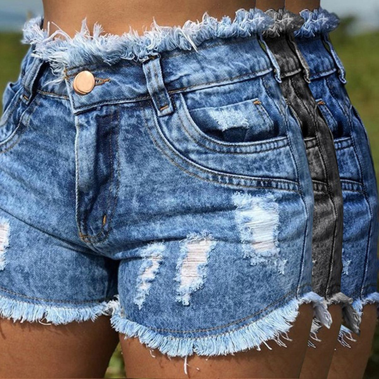 tassel hole  denim shorts NSJY64552