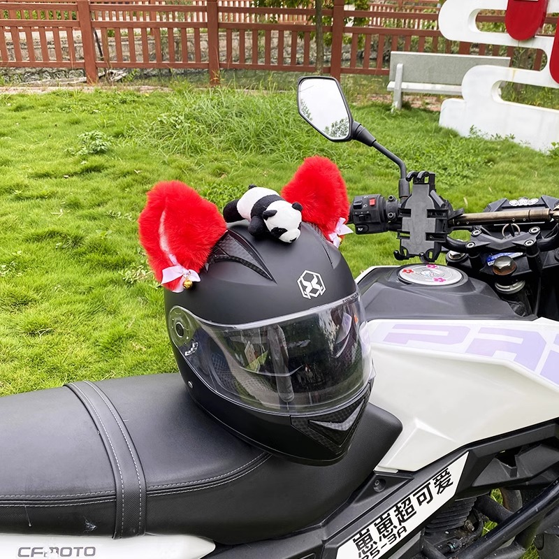 Faux Rabbit Fur Soft Red Cat Ear Helmet Decoration Cute Motorcycle Accessory