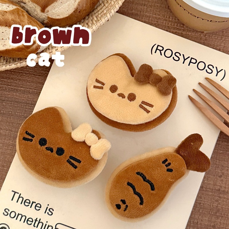 可爱奶咖色小猫小鱼公仔发夹创意烤饼干动物刘海夹少女心百搭边夹|undefined