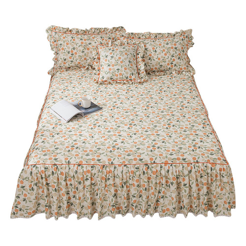 5YA1 Korean style pure cotton bedspread girl princess bed skirt style single piece floral lace model 1.8 meters bed set three