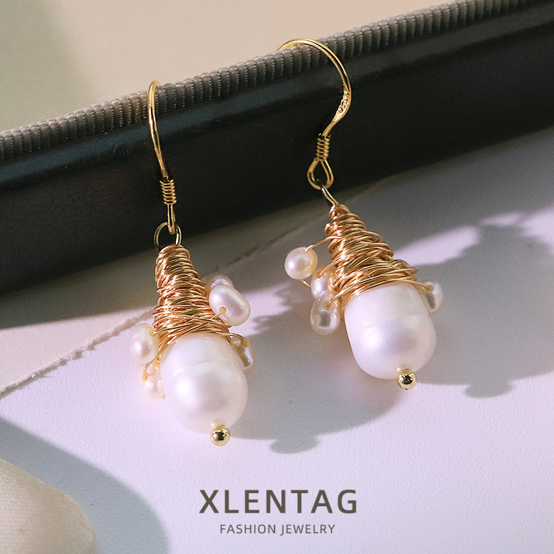 Perlas naturales originales adornos de aretes de diseño retro aretes de alta calidad al por mayor