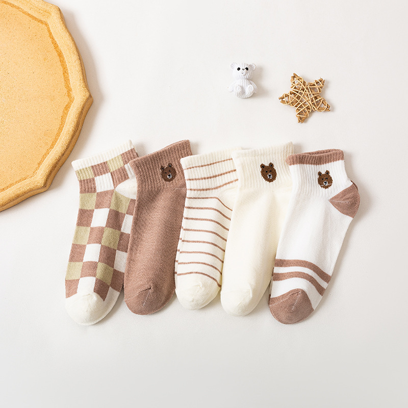 Spring and Autumn Socks for Women, Breathable and Cute Bear Short Socks, Low-Cut Shallow Short Socks, Sweat-Absorbent Short Socks, Versatile
