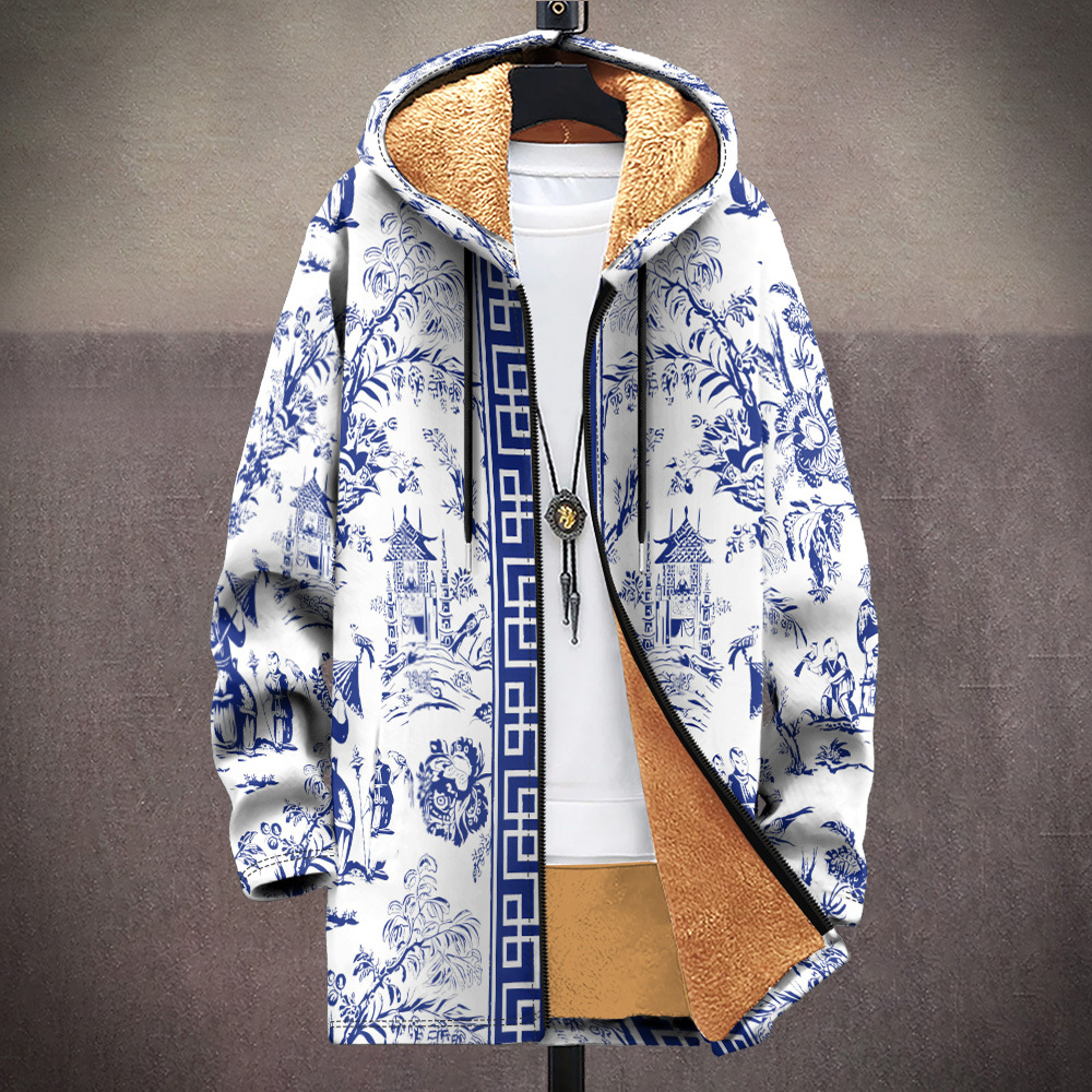 Multi pattern autumn and winter cotton jacket with French velvet 3D printing hooded cardigan zipper pocket thickened_voghion.com