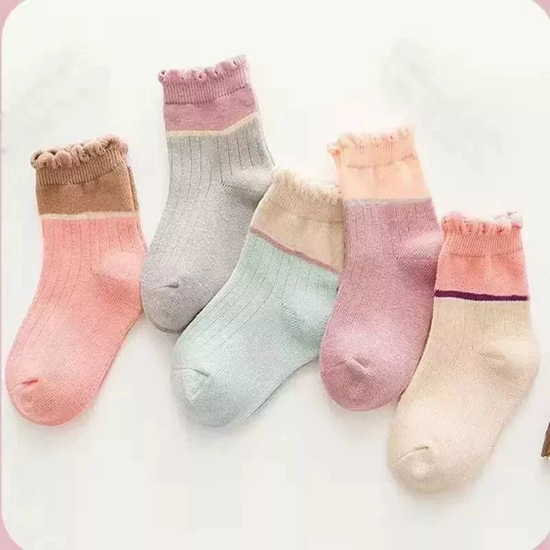 10 пар детских носков для девочек, весенние и осенние детские носки до середины икры, зимние носки до середины икры для детей старшего возраста, кружевные носки принцессы, осень и зима
