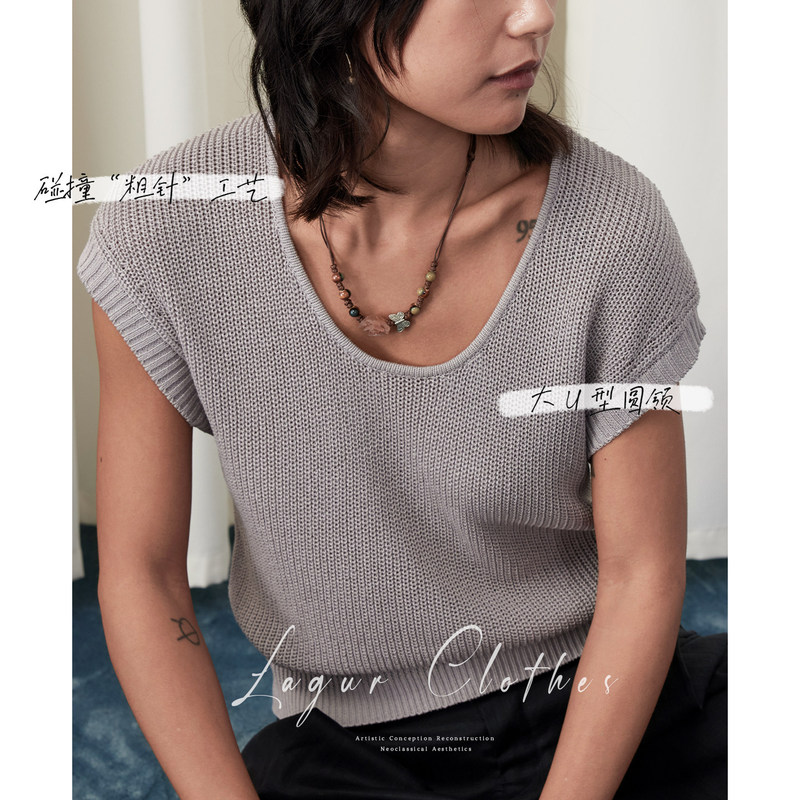 Minimalist Style "Non-Sweaty" Coarse-Knit Linen Short-Sleeve Loose Slimming Knit Top Summer Breathable Solid Color T-Shirt for Women Minimalist Style "Non-Sweaty" Coarse-Knit Linen Short-Sleeve Loose Slimming Knit Top Summer Breathable Solid Color T-Shirt for Women