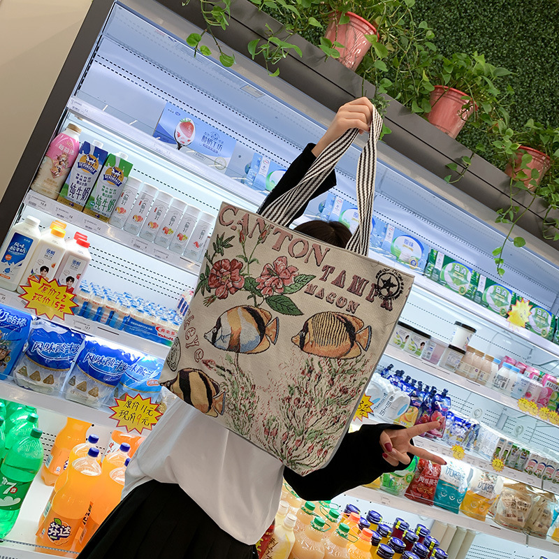 详情_韩版ins学生帆布袋女文艺百搭单肩包小清新亚麻面料短途