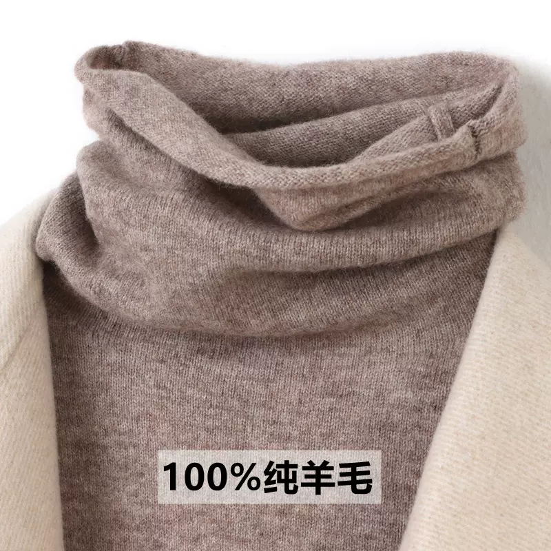 堆堆领羊毛衫女100%纯羊毛针织打底衫秋冬季新款卷边内搭高领毛衣