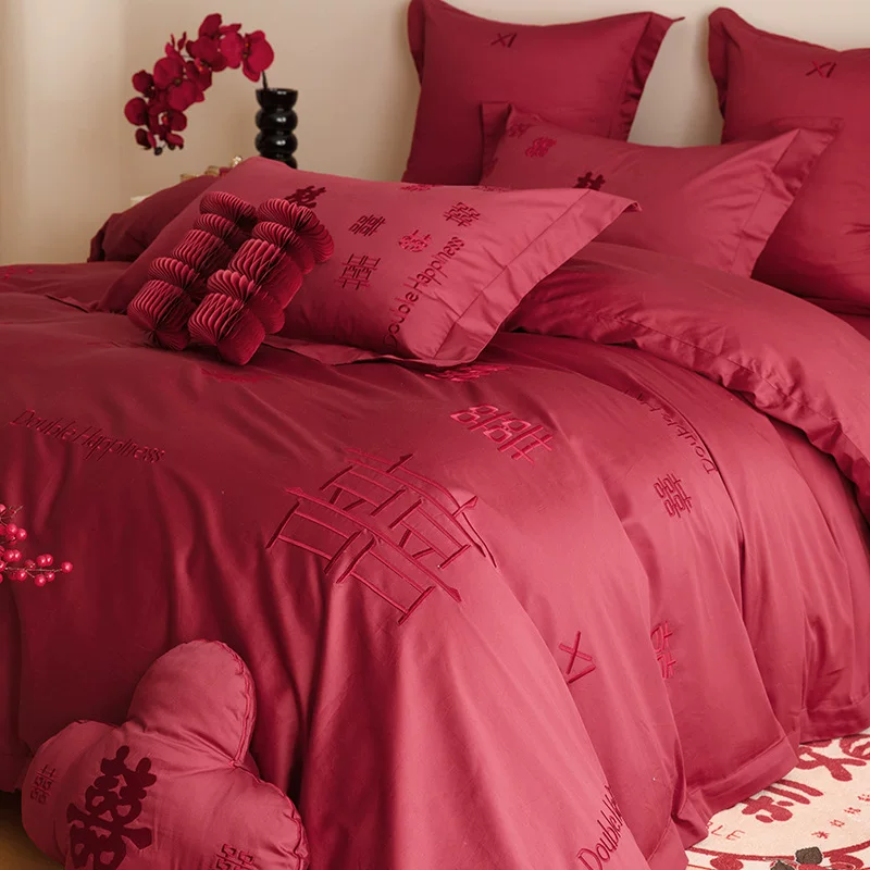 Cotton elite red set, bedspread, 60 pieces, 4 piece set