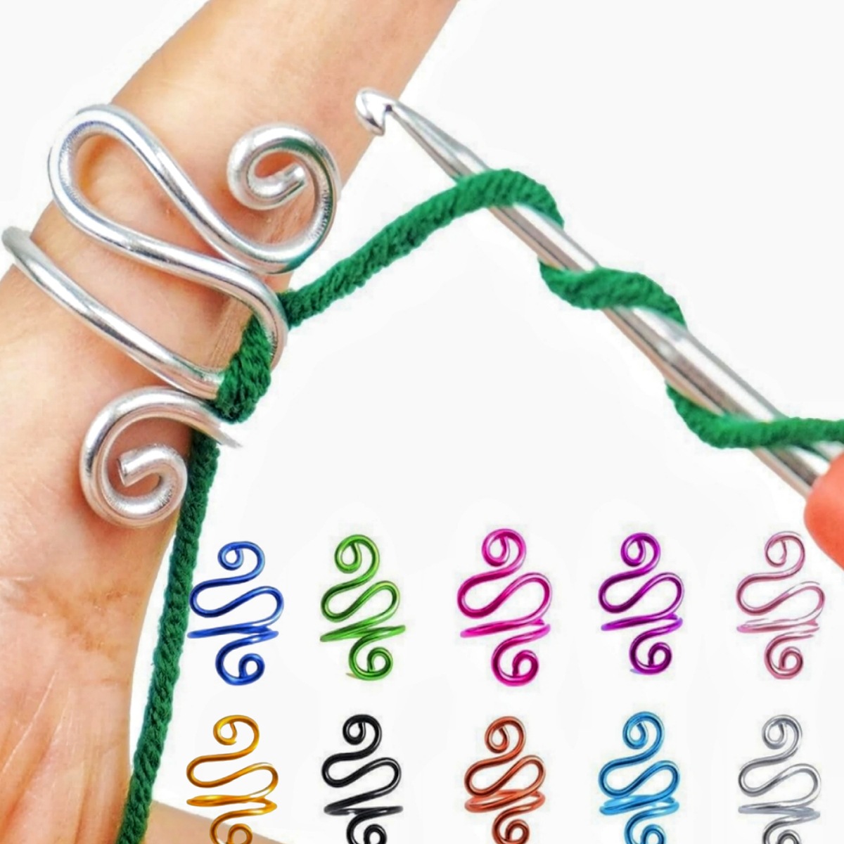 Amazon estilo caliente crochet para dedos venta caliente unisex anillo para dedos retorcido herramienta de tejido en forma de serpiente ganchillo hecho a mano