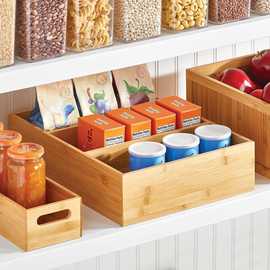 跨境竹木简易收纳盒桌面零食罐头收纳盒木质厨房调料分格整理盒子