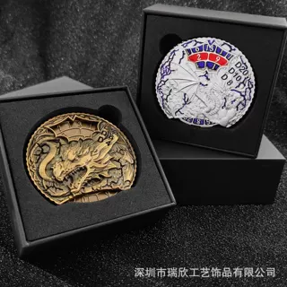 DND金属双面龙七合一指尖骰子龙与地下城COC跑团金属浮雕转盘骰子