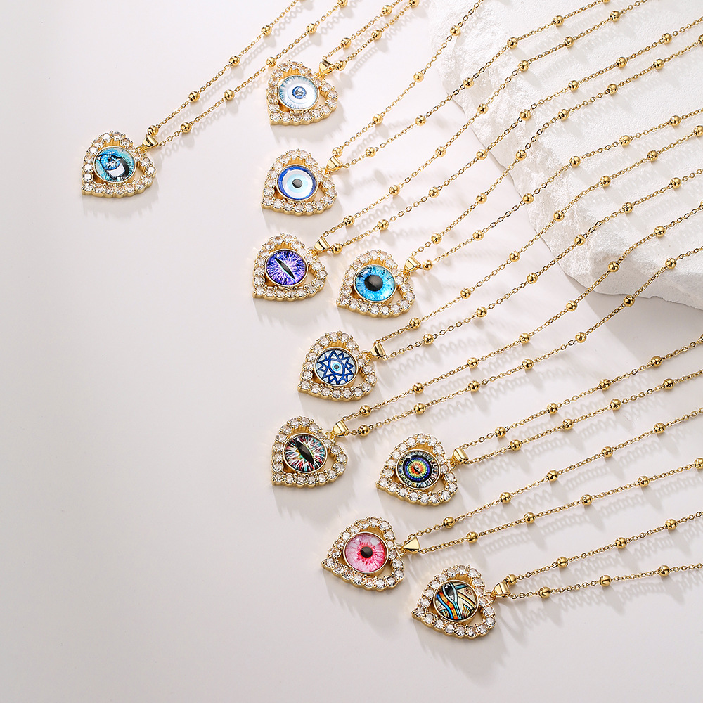 Fashion Heart Shape Eye Copper Inlay Zircon Pendant Necklace 1 Piece