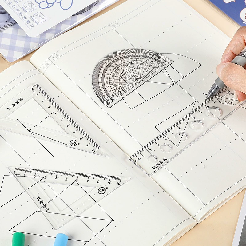 Ruler for students, children's teaching set, stationery, custom-made, 4 piece set