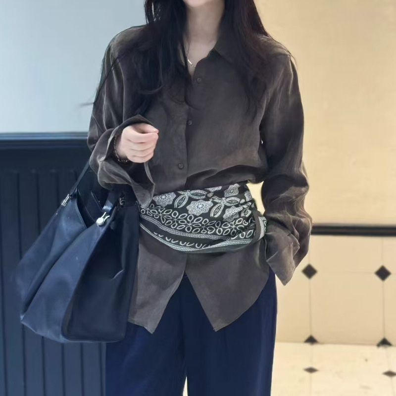 现货2025秋季新款韩版显瘦百搭长袖铜氨丝宽松衬衫女设计感小众|undefined