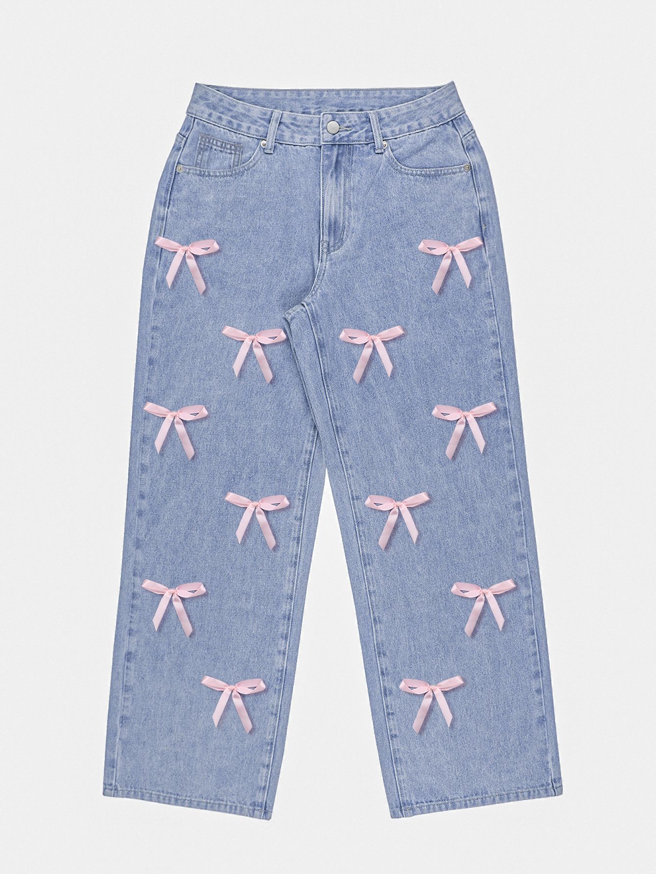Women's Clothing High Waisted, Bow Tie Patchwork Wide Leg Jeans For Women, Y2K Style, Loose Fit._ecoleips.com