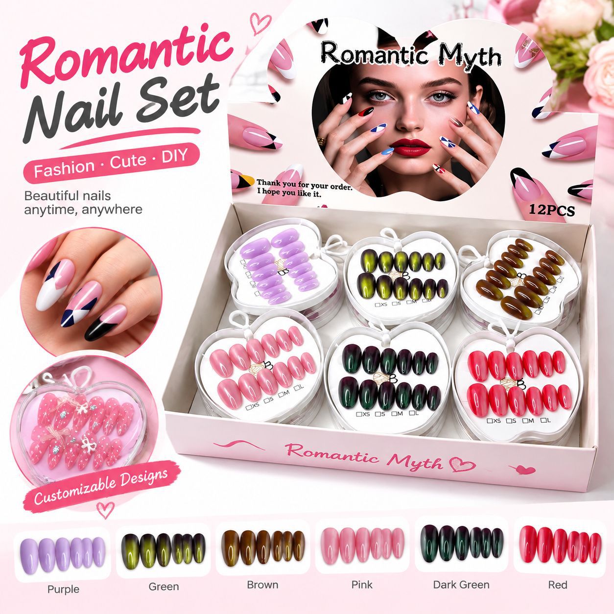 Wholesale and custom-made handcrafted nail art, available in various styles, popular online and offline products, with dropshipping and stall supply options