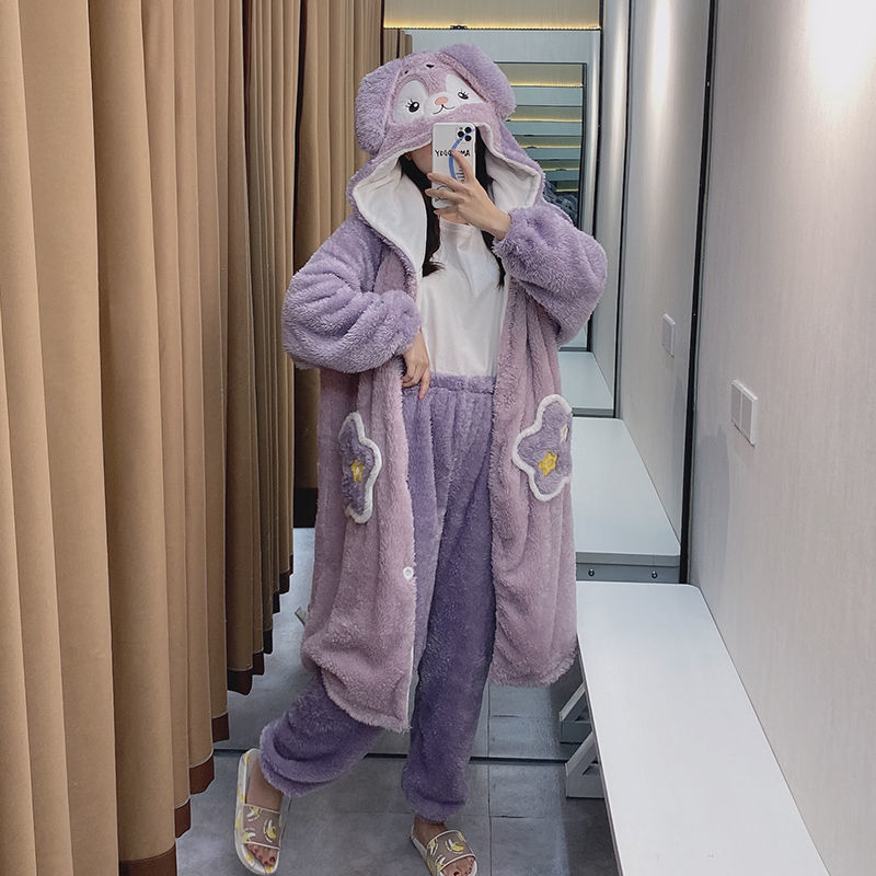StarDellu coral terciopelo pijamas mujeres 2022 nuevo otoño invierno ropa de dibujos animados para el hogar grueso conjunto de pijamas largos