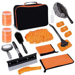 Amazon Hot Sale Orange Car Cleaning suit 16 Piece Set Tire Wheel Brush Cleaning Mud Car Beauty Tools