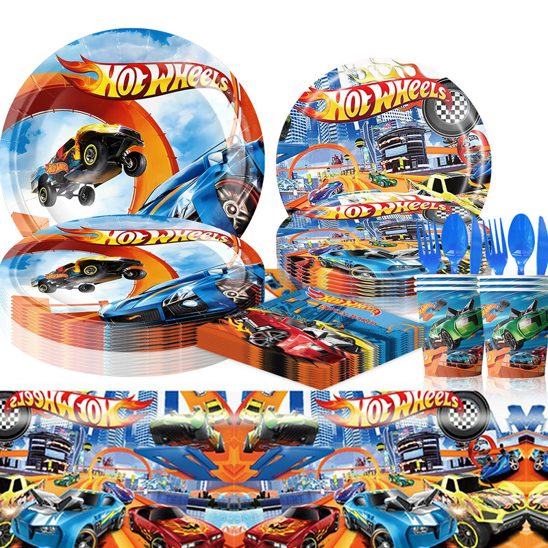 Cross-border Hot Wheels Car Theme Birthday Hot Wheels Party Supplies Flag-pulling Tablecloth Decorative suit Products Cross-border Hot Wheels Car Theme Birthday Hot Wheels Party Supplies Flag-pulling Tablecloth Decorative suit Products