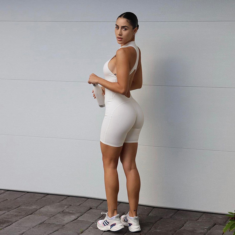 2024 Spring Women's New Sexy Open Back High Waist Sleeveless Tight Wrapped Hip Sports Jumpsuit_voghion.com